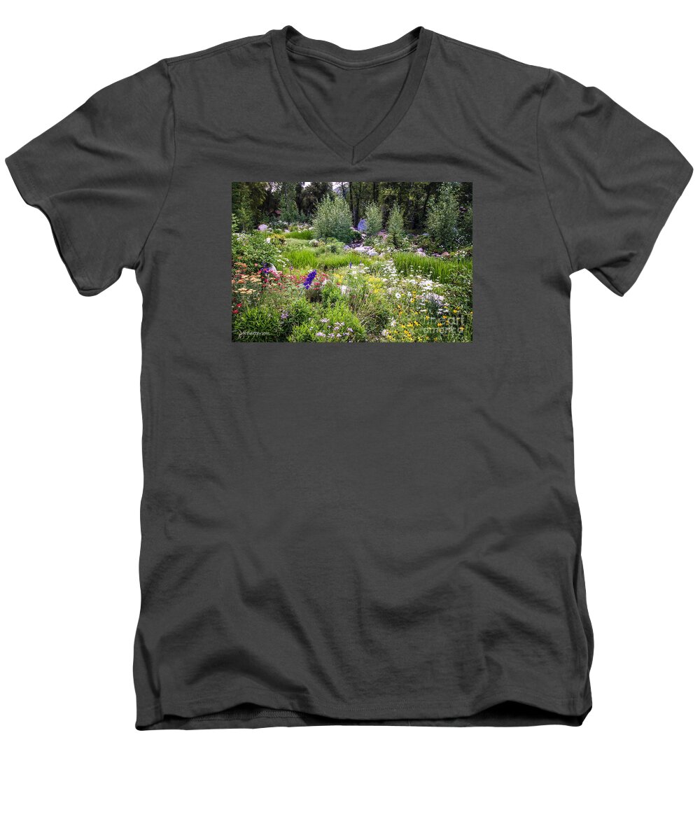 John Denver Men's V-Neck T-Shirt featuring the photograph John Denver Sanctuary Flowers by Veronica Batterson