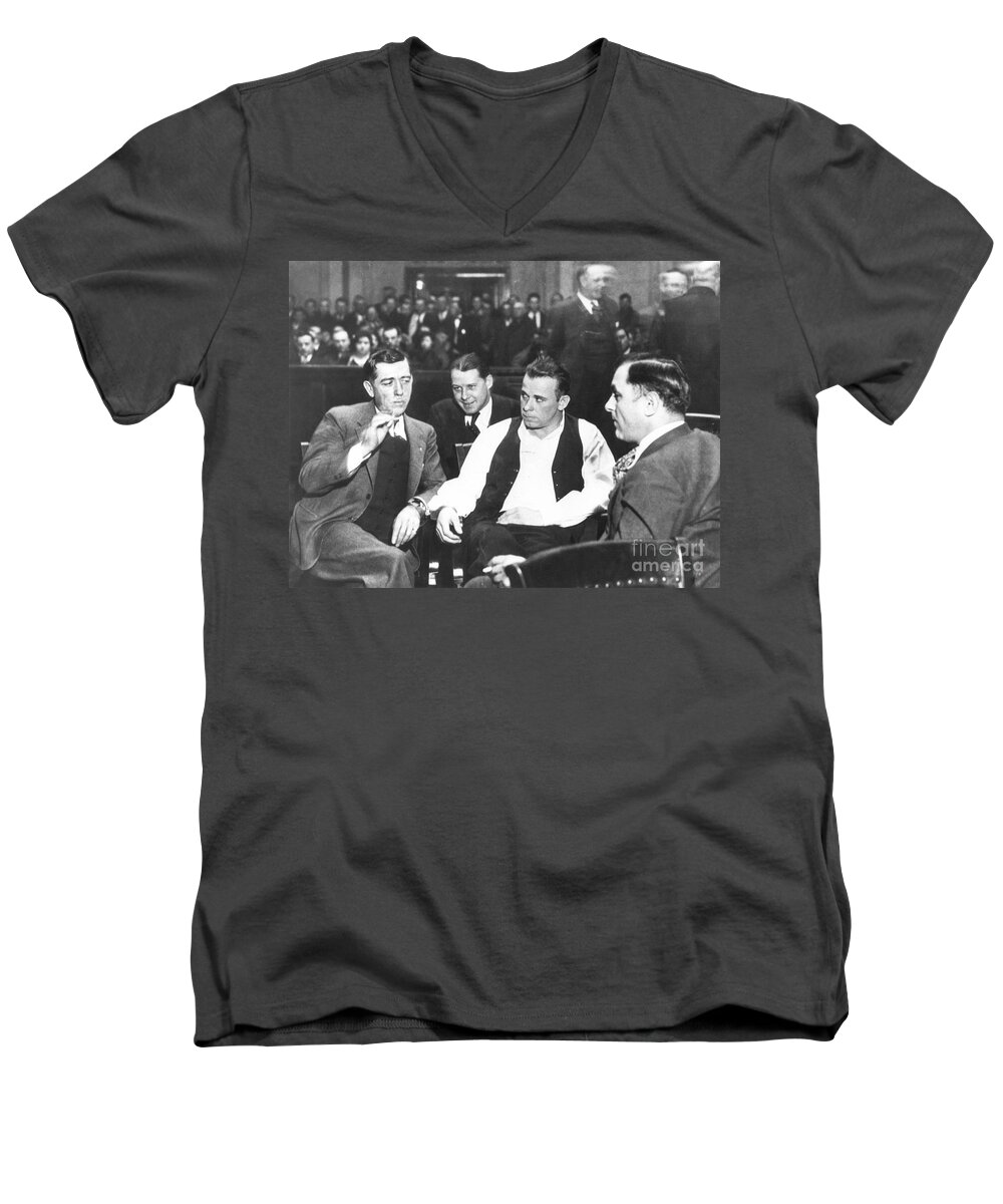 1934 Men's V-Neck T-Shirt featuring the photograph John Dillinger 1903-1934 by Granger