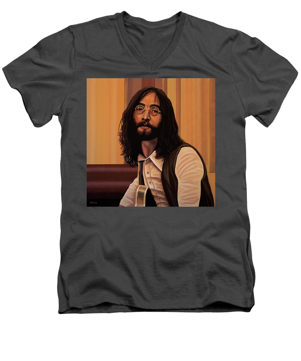 John Lennon Men's V-Neck T-Shirt featuring the painting John Lennon Imagine by Paul Meijering