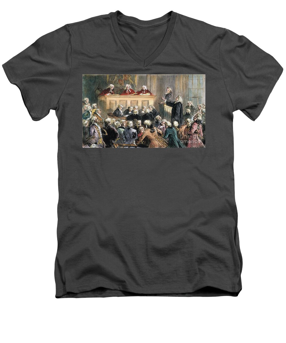 1735 Men's V-Neck T-Shirt featuring the drawing John Peter Zenger Trial by Granger
