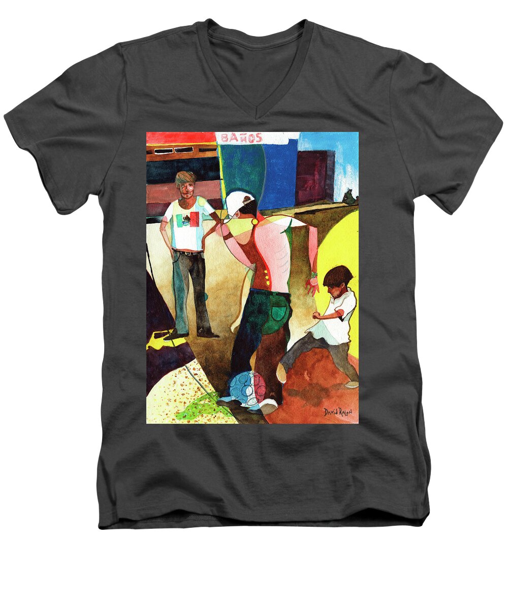 Mexico Men's V-Neck T-Shirt featuring the painting Jugando by David Ralph