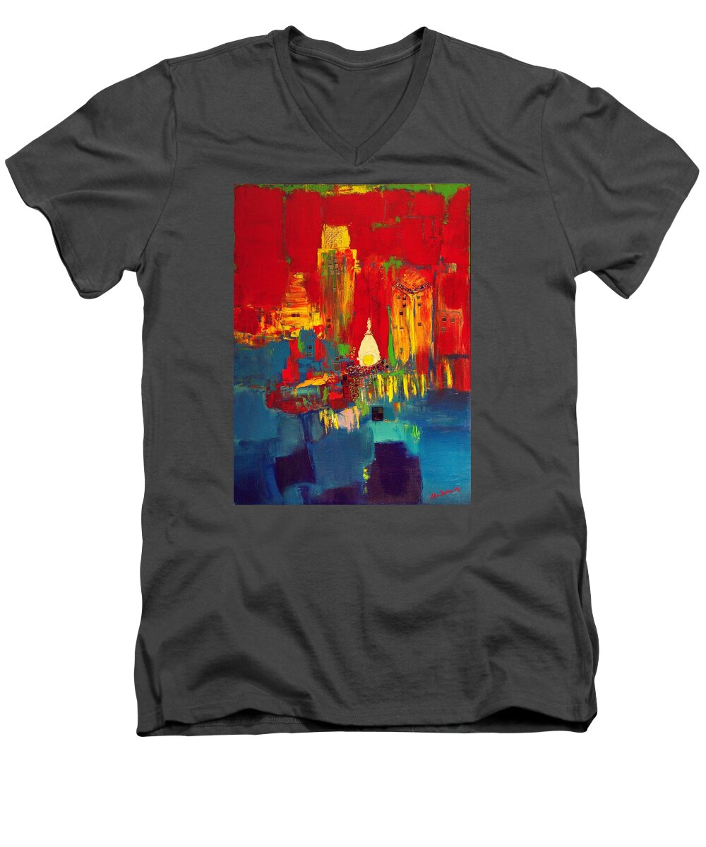  Men's V-Neck T-Shirt featuring the painting July by Lilliana Didovic