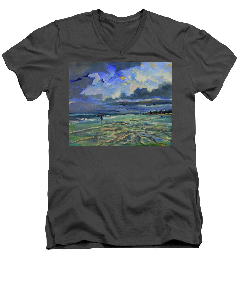 Original Men's V-Neck T-Shirt featuring the painting June afternoon tidepool by Julianne Felton