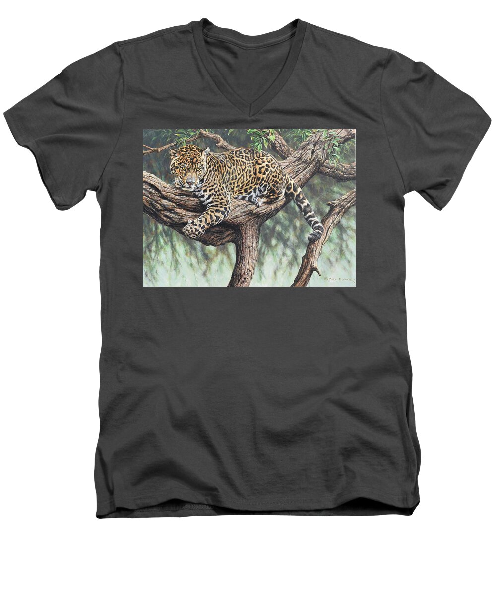 Wildlife Paintings Men's V-Neck T-Shirt featuring the painting Jungle Outlook by Alan M Hunt