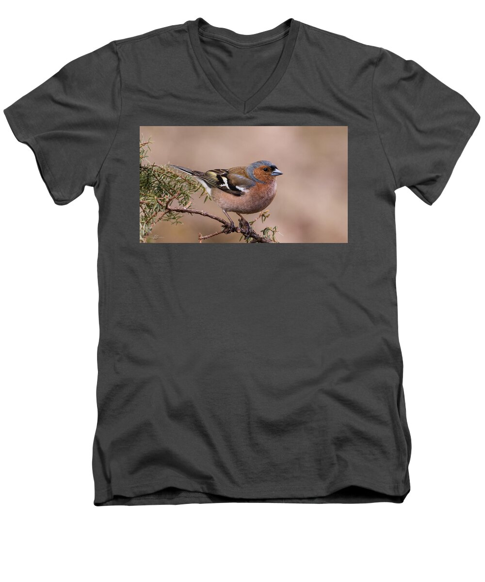 Juniper Bird Men's V-Neck T-Shirt featuring the photograph Juniper Bird by Torbjorn Swenelius