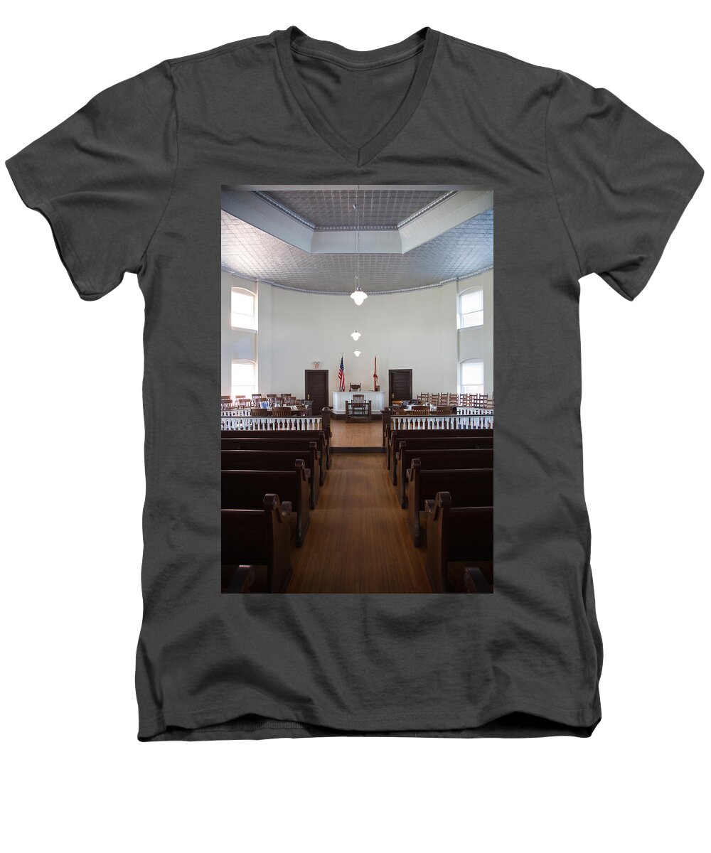 Photography Men's V-Neck T-Shirt featuring the photograph Jury Box In A Courthouse, Old by Panoramic Images