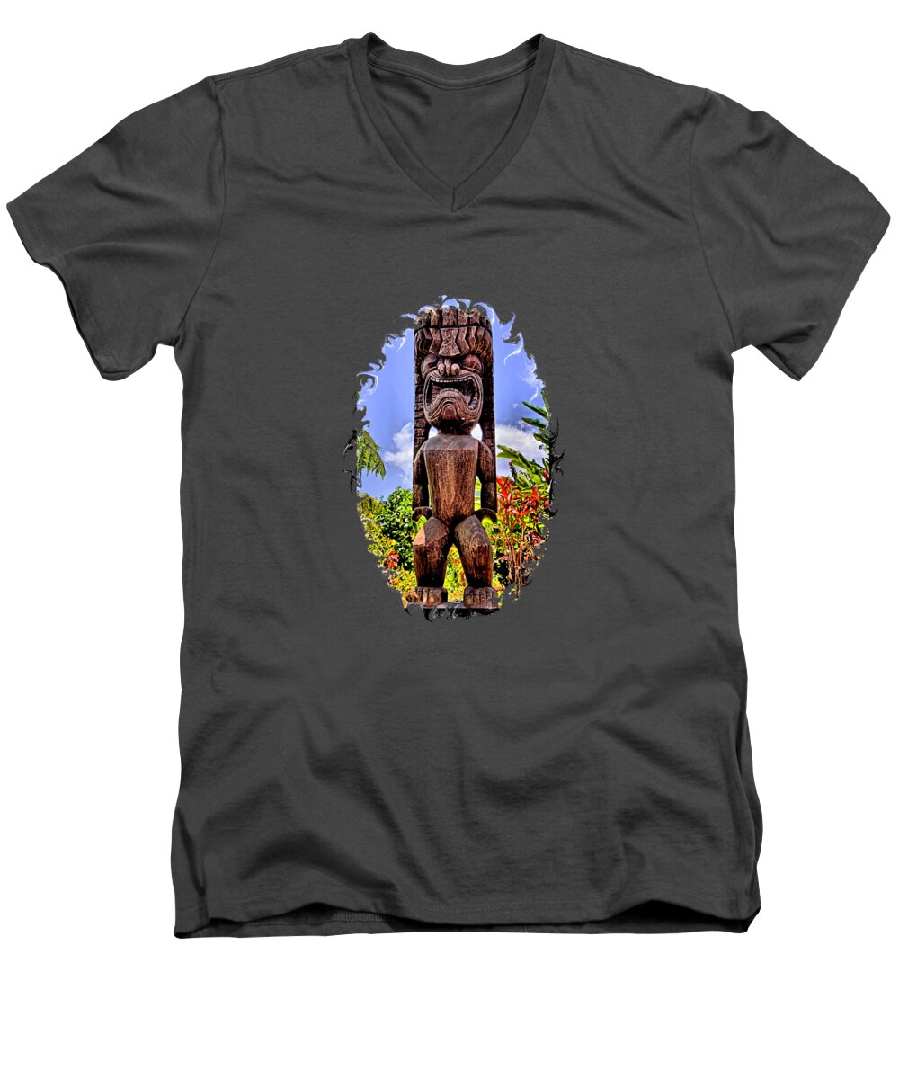 Tiki Men's V-Neck T-Shirt featuring the photograph Kaanapali Tiki by DJ Florek