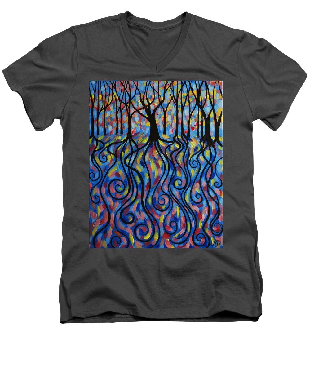 Kaleidoscope Men's V-Neck T-Shirt featuring the painting Kaleidoscope Forest by Emily Page