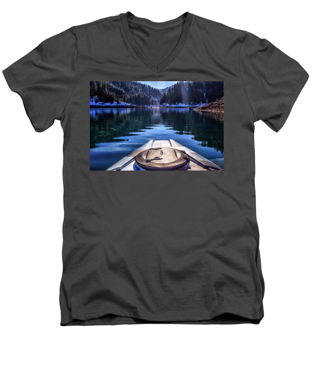Day Men's V-Neck T-Shirt featuring the photograph Kayaking in McCloud by Marnie Patchett