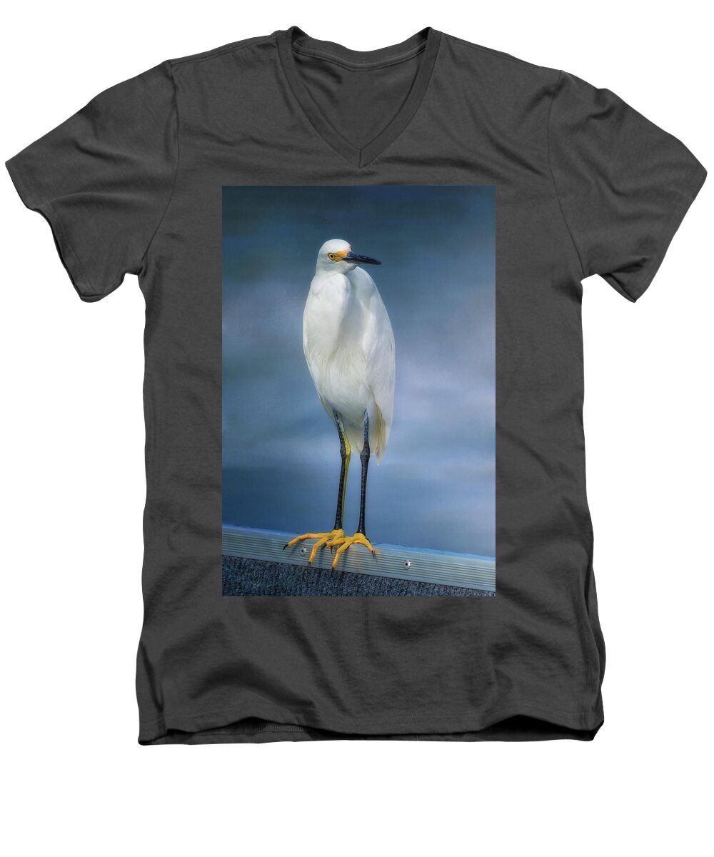 Egret Men's V-Neck T-Shirt featuring the photograph Keeping Watch by Kim Hojnacki