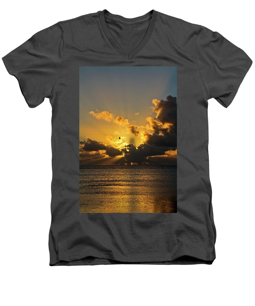 Sunrise Men's V-Neck T-Shirt featuring the photograph Key West Sunrise 39 by Bob Slitzan