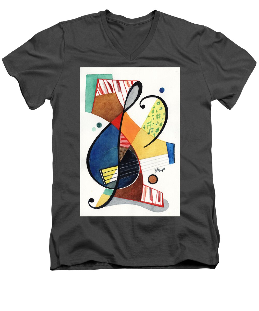 Music Men's V-Neck T-Shirt featuring the painting Keys and Clef by David Ralph