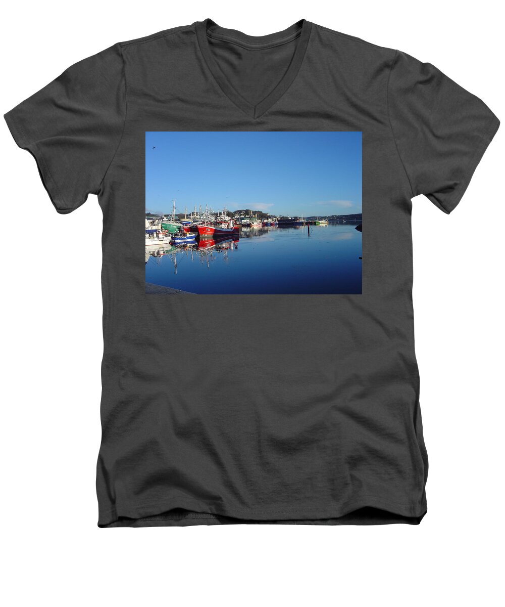 Fishing Men's V-Neck T-Shirt featuring the photograph Killeybeggs Harbor by John Moyer