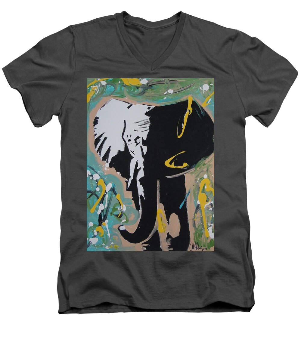 Elephant Men's V-Neck T-Shirt featuring the painting King Elephant by Antonio Moore