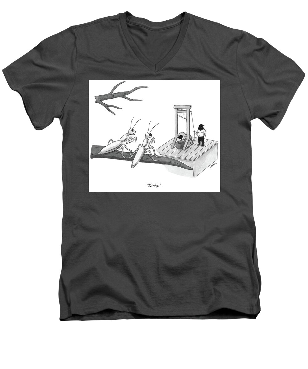 Insect Men's V-Neck T-Shirt featuring the drawing Kinky by Alice Cheng