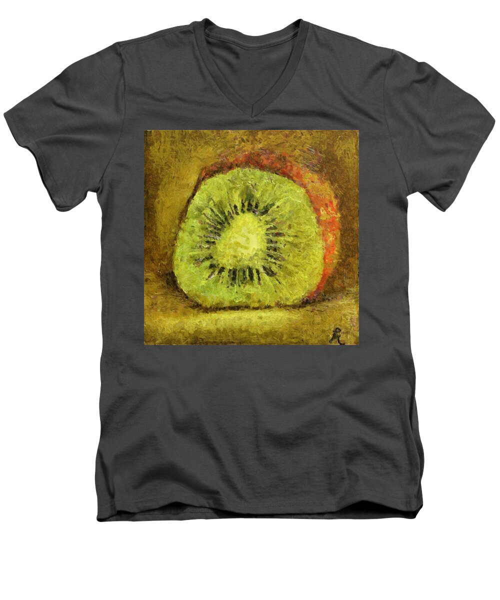 Kiwifruit Men's V-Neck T-Shirt featuring the painting Kiwifruit by Dragica Micki Fortuna