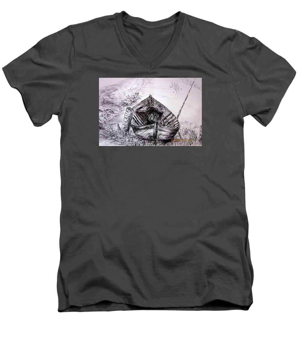River Men's V-Neck T-Shirt featuring the drawing Klotok by Jason Sentuf