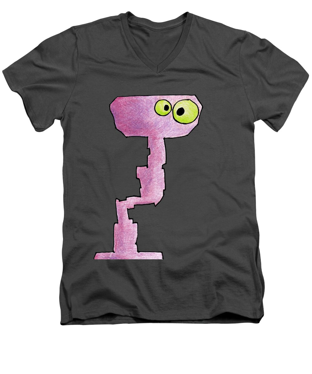 Ujm Men's V-Neck T-Shirt featuring the digital art KP's Lamp Monster by Uncle J's Monsters
