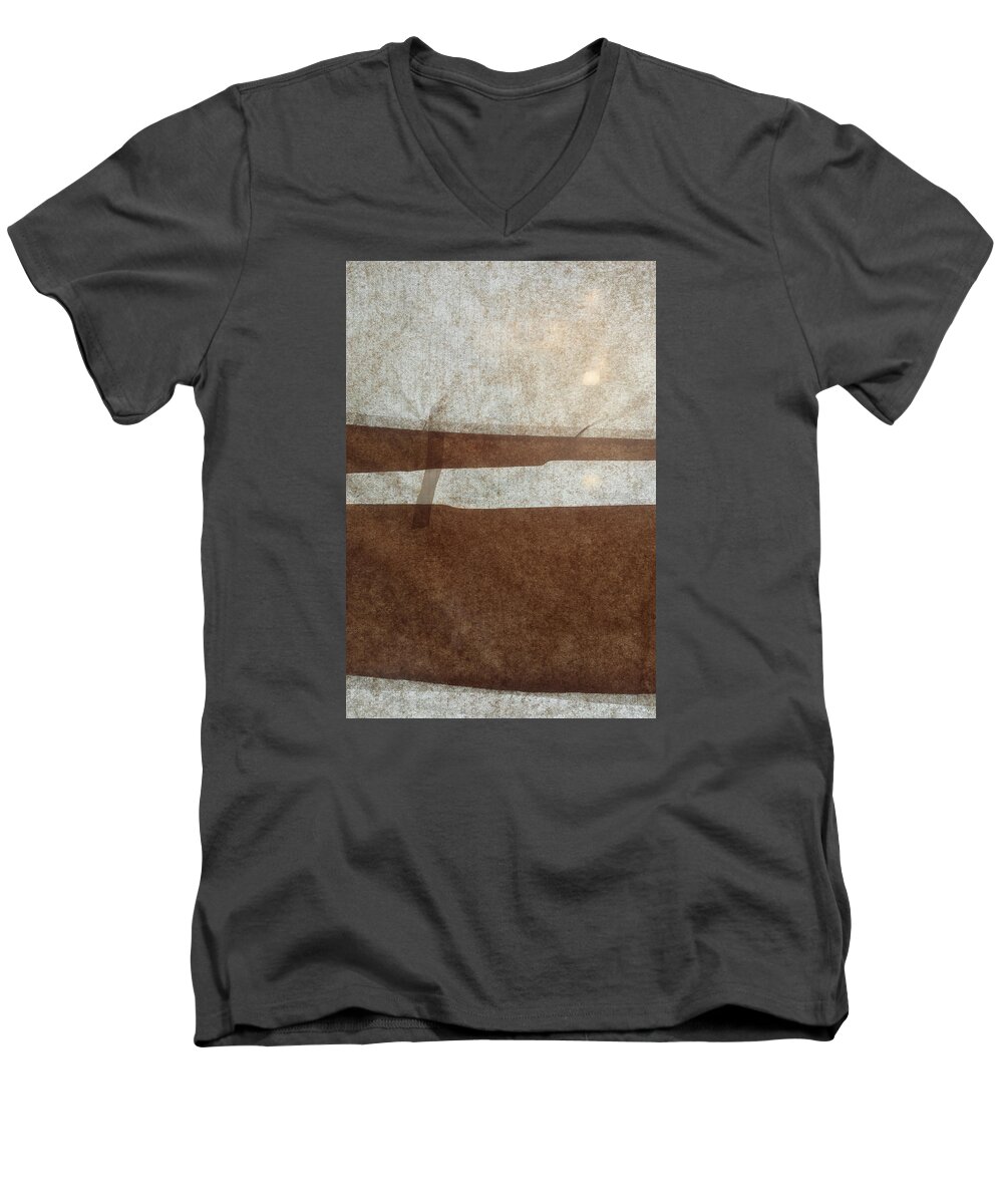 Seascape Men's V-Neck T-Shirt featuring the mixed media Kraft Paper and Screen Seascape by Lynn Hansen