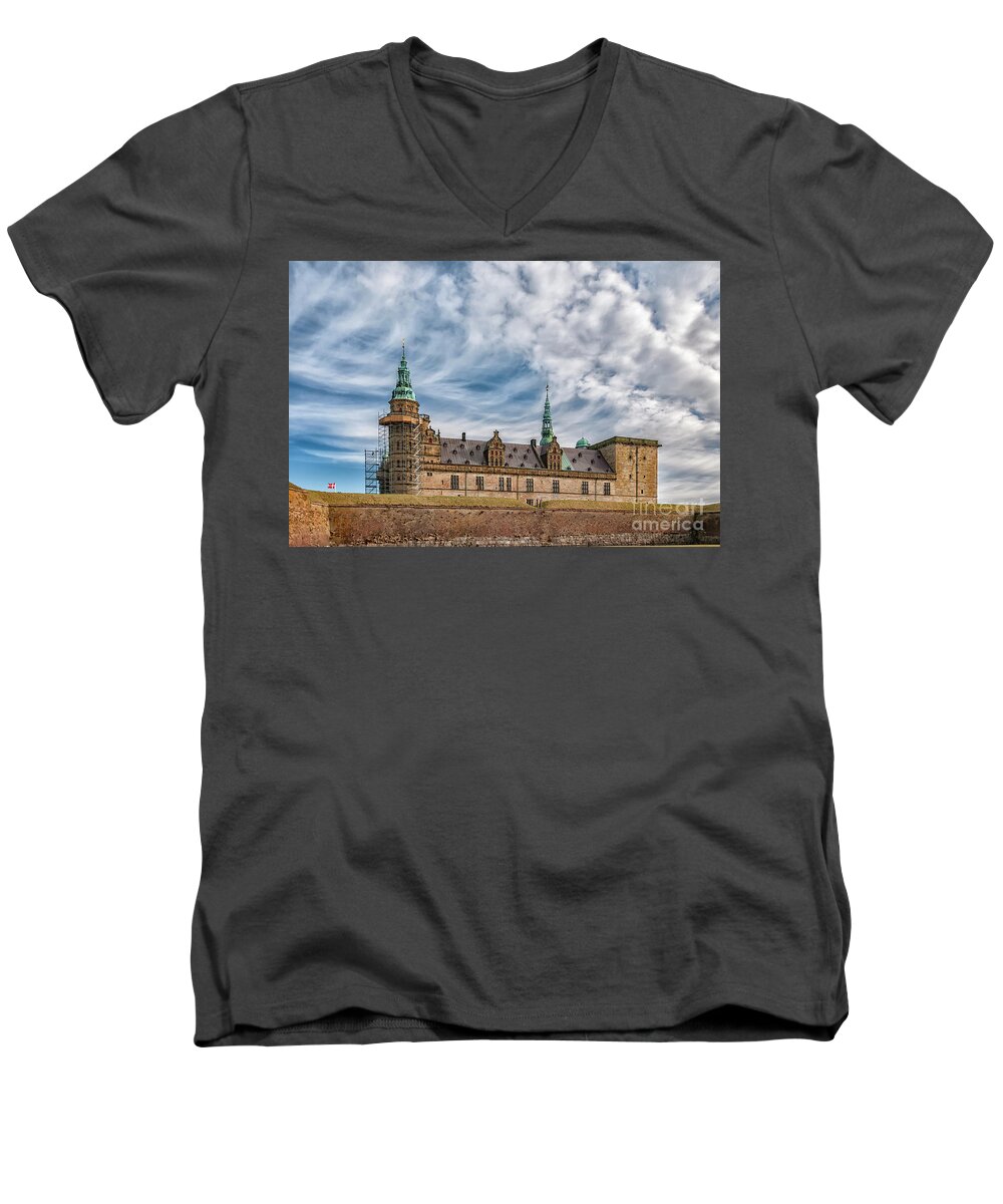 Denmark Men's V-Neck T-Shirt featuring the photograph Kronborg castle in Denmark by Antony McAulay