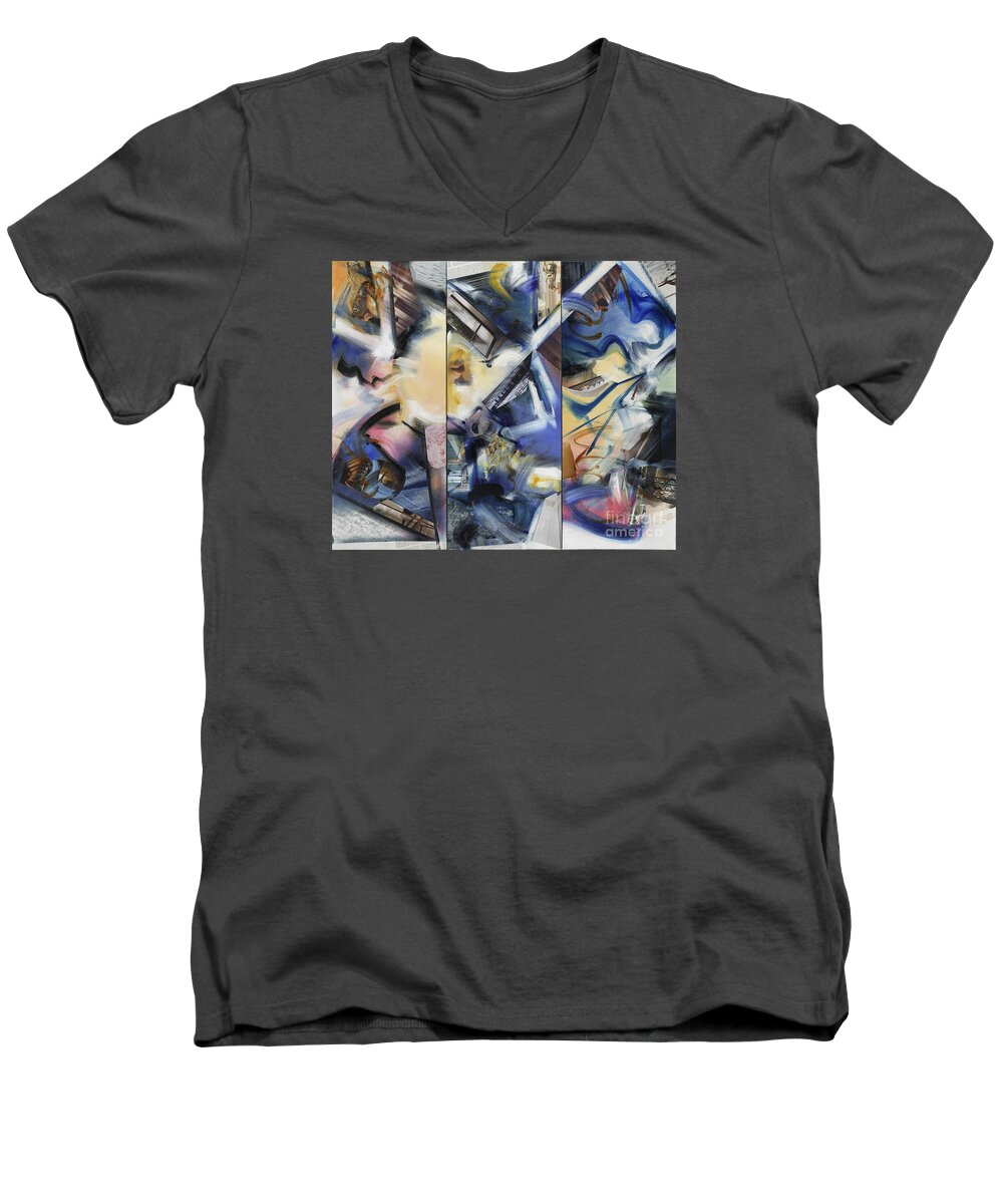 Blues Men's V-Neck T-Shirt featuring the painting Kuan Answers according to A. W. Watts by Ritchard Rodriguez