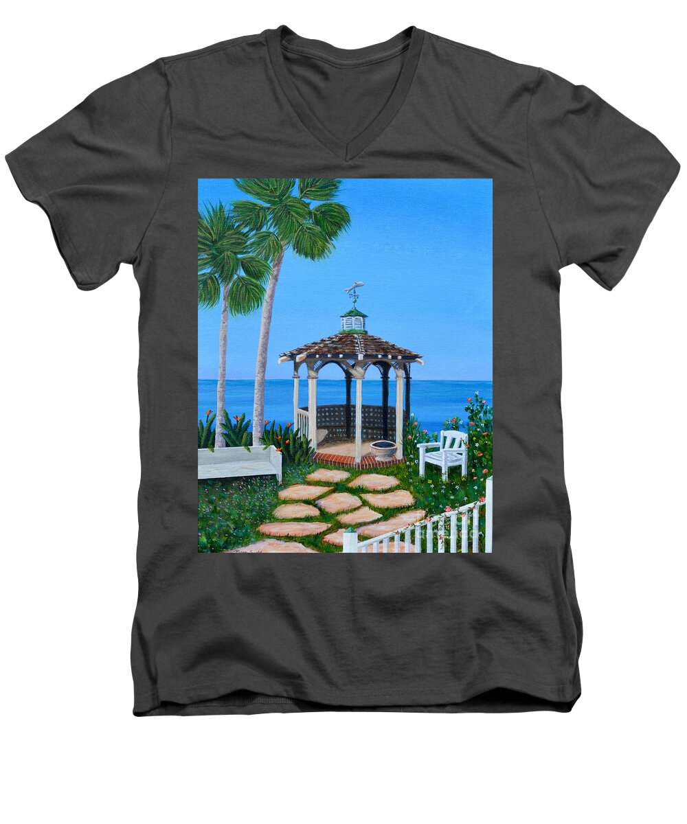 La Jolla Men's V-Neck T-Shirt featuring the painting La Jolla Garden by Mary Scott