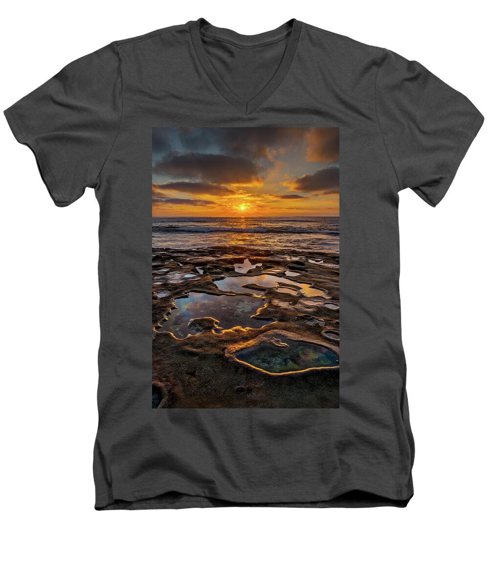 California Men's V-Neck T-Shirt featuring the photograph La Jolla Tidepools by Peter Tellone