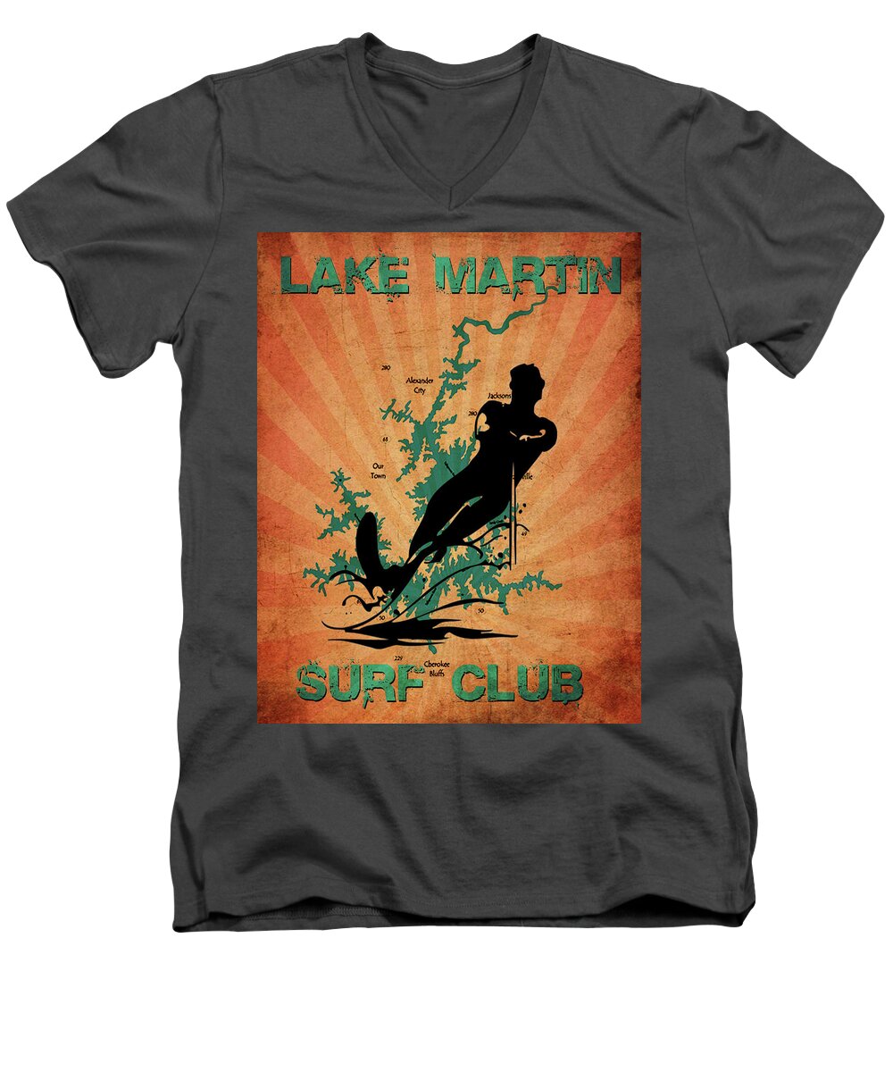Surf Men's V-Neck T-Shirt featuring the digital art Lake Martin Surf Club by Greg Sharpe