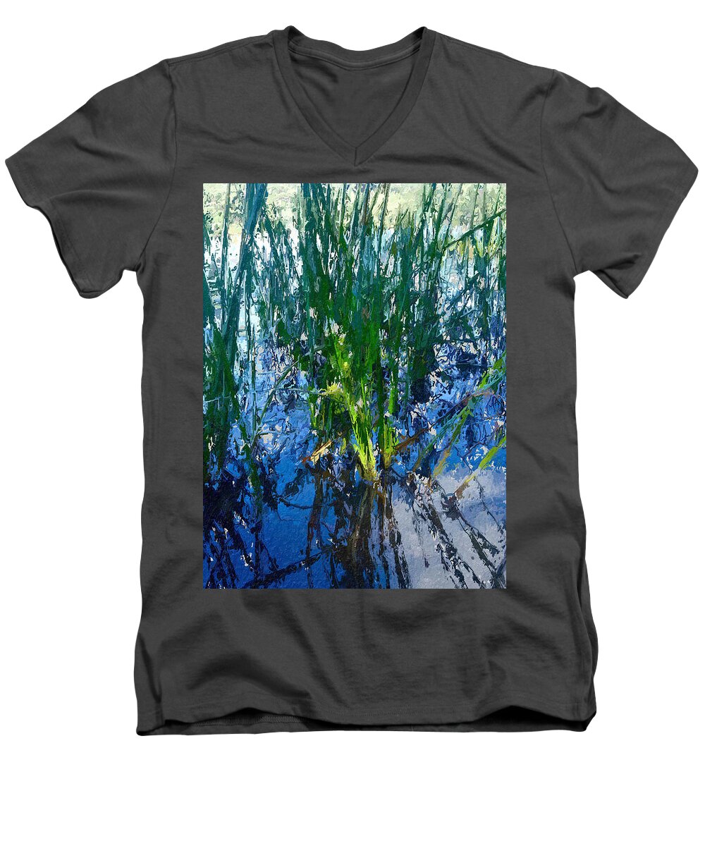 Landscape Painting Men's V-Neck T-Shirt featuring the painting Lake Plants by Joan Reese