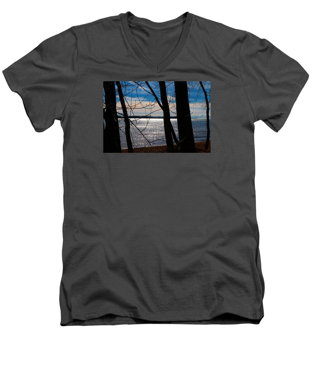 Sandy Men's V-Neck T-Shirt featuring the photograph Lake Romance by Valentino Visentini