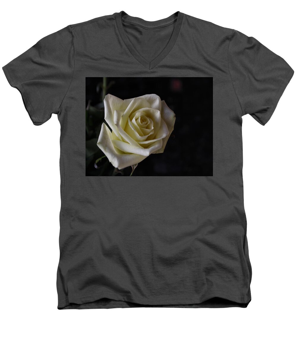 Rose Men's V-Neck T-Shirt featuring the photograph Last of the 1st Rose of Spring by Lin Grosvenor