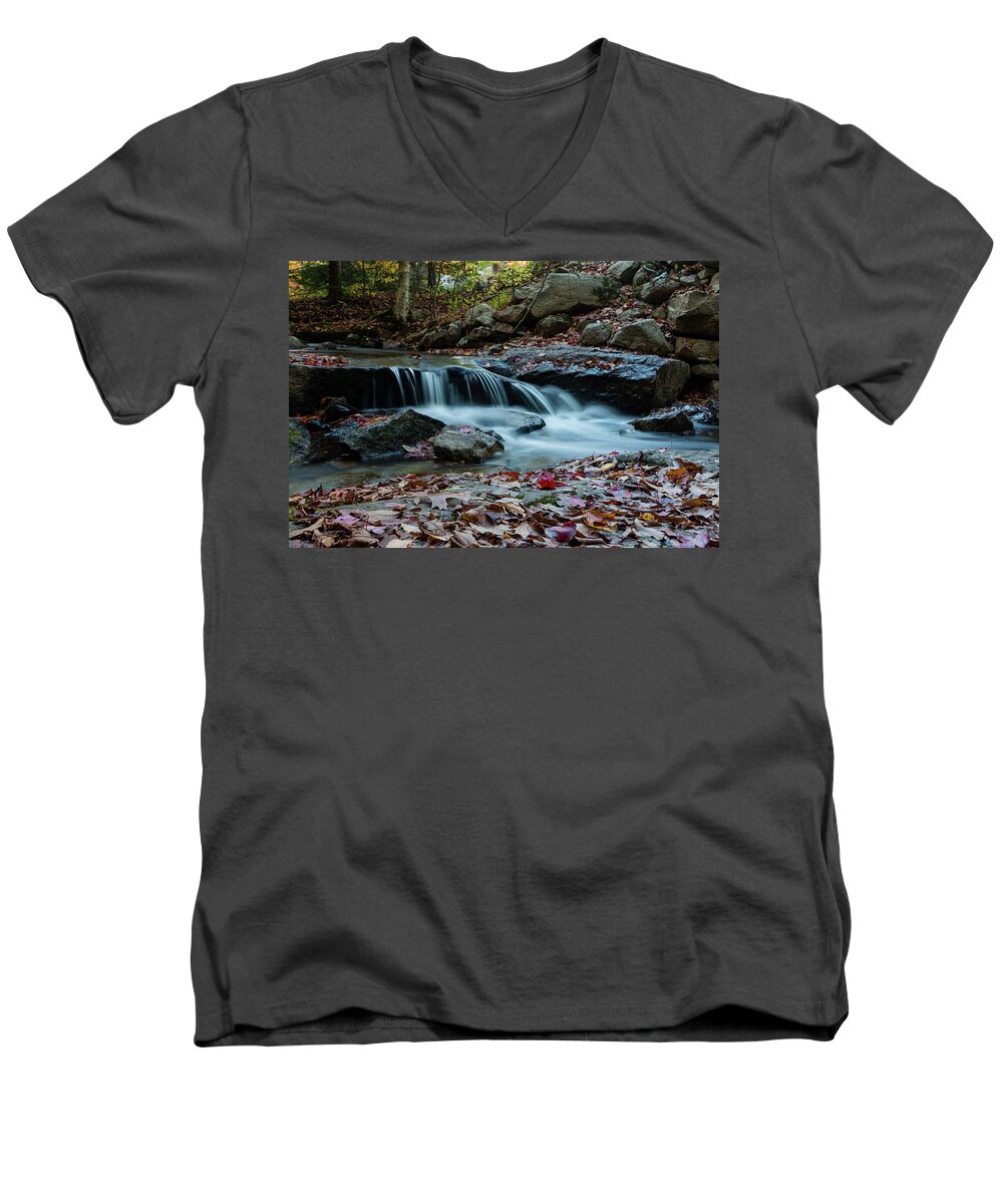 Waterfall Men's V-Neck T-Shirt featuring the photograph Late October Morning at Coxing Kill by Jeff Severson