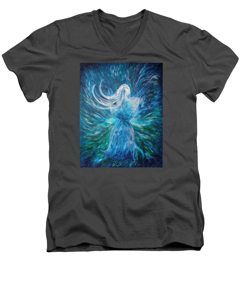 Latte Stone Men's V-Neck T-Shirt featuring the painting Latte Stone Woman by Michelle Pier