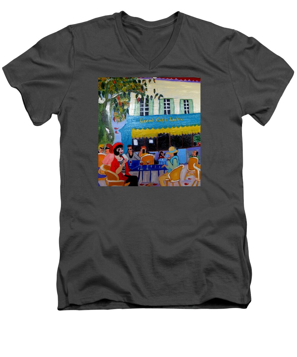 Provence Men's V-Neck T-Shirt featuring the painting Le Grand Cafe Riche by Rusty Gladdish