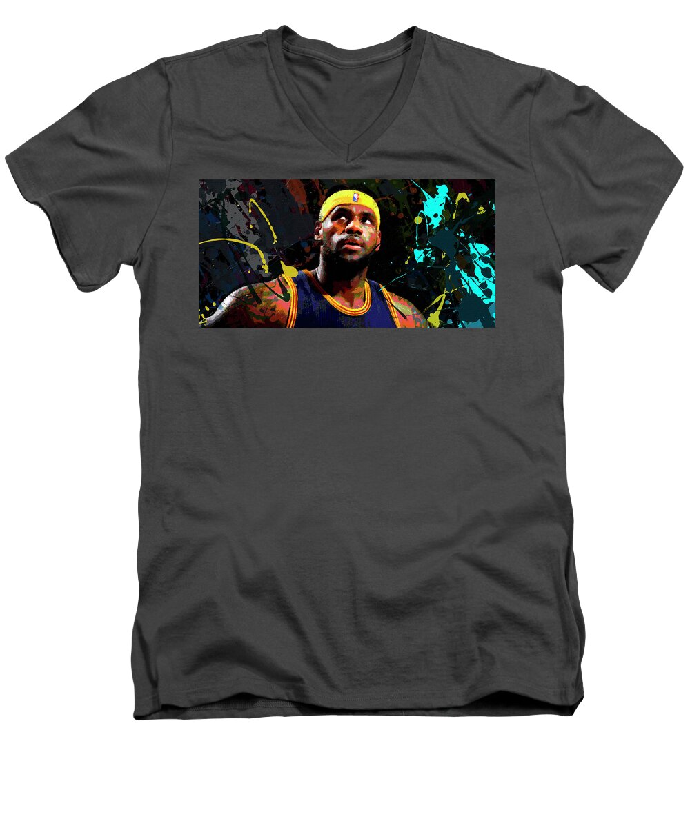 Lebron Men's V-Neck T-Shirt featuring the painting LeBron James by Richard Day