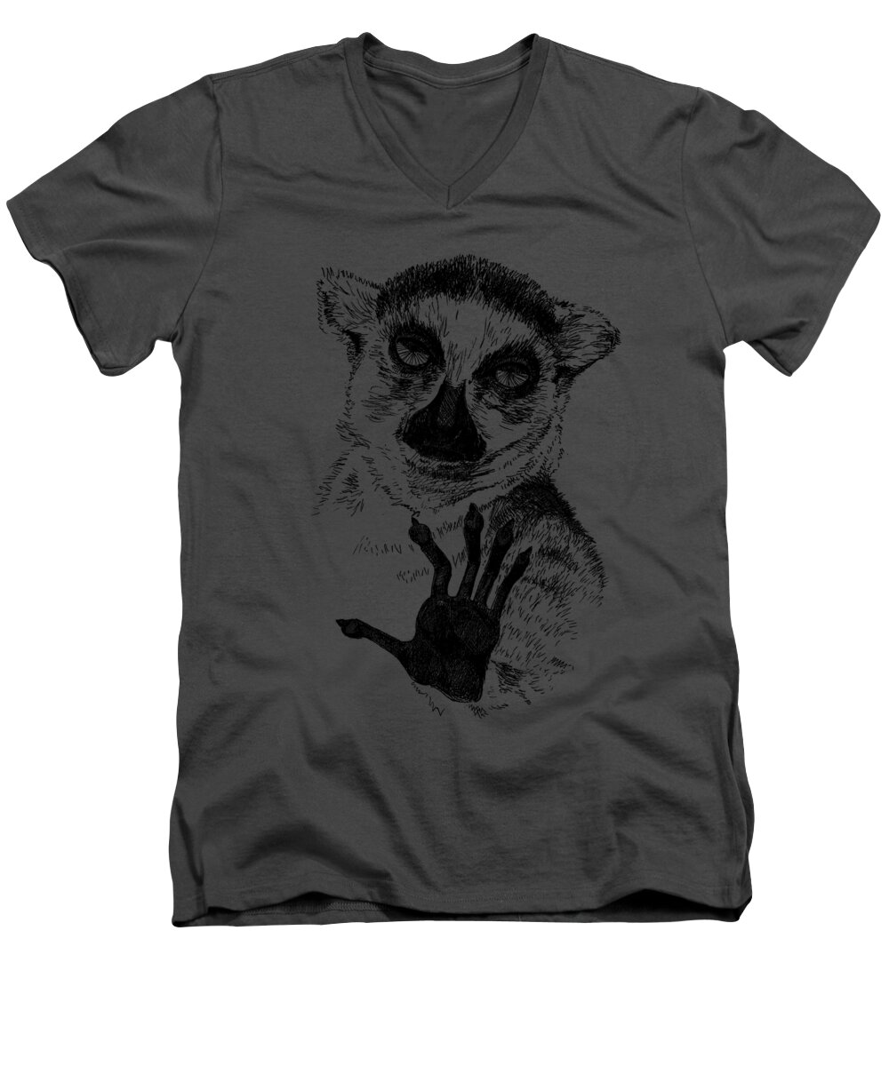 Pets Men's V-Neck T-Shirt featuring the painting Lemur by Masha Batkova