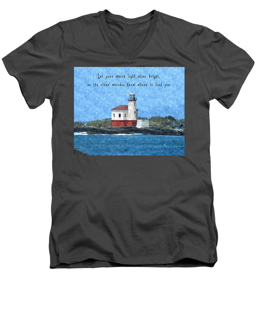 Lighthouse Men's V-Neck T-Shirt featuring the photograph Let your weird light shine bright by Anthony Murphy