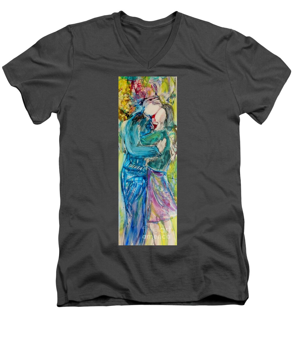Dance Men's V-Neck T-Shirt featuring the painting Let's Dance by Deborah Nell