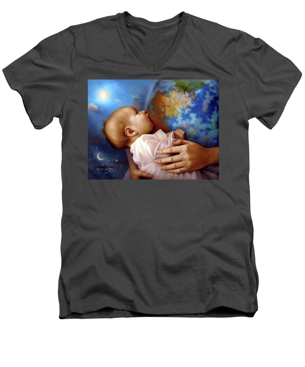 Life Men's V-Neck T-Shirt featuring the painting Life, Earth by Yoo Choong Yeul