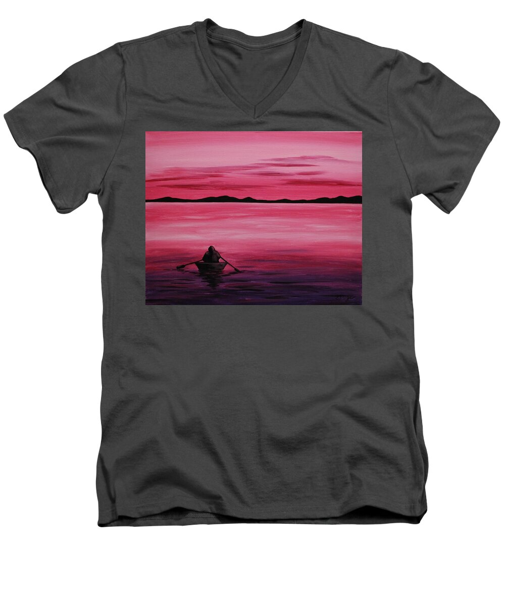 Rowboat Men's V-Neck T-Shirt featuring the painting Life Is But a Dream by Emily Page