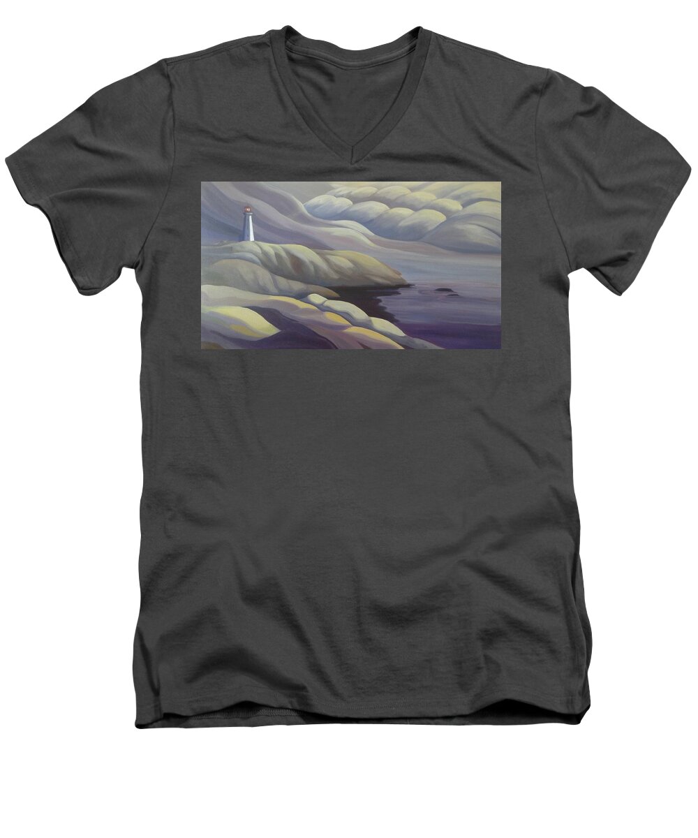 Group Of Seven Men's V-Neck T-Shirt featuring the painting Lighthouse by Barbel Smith