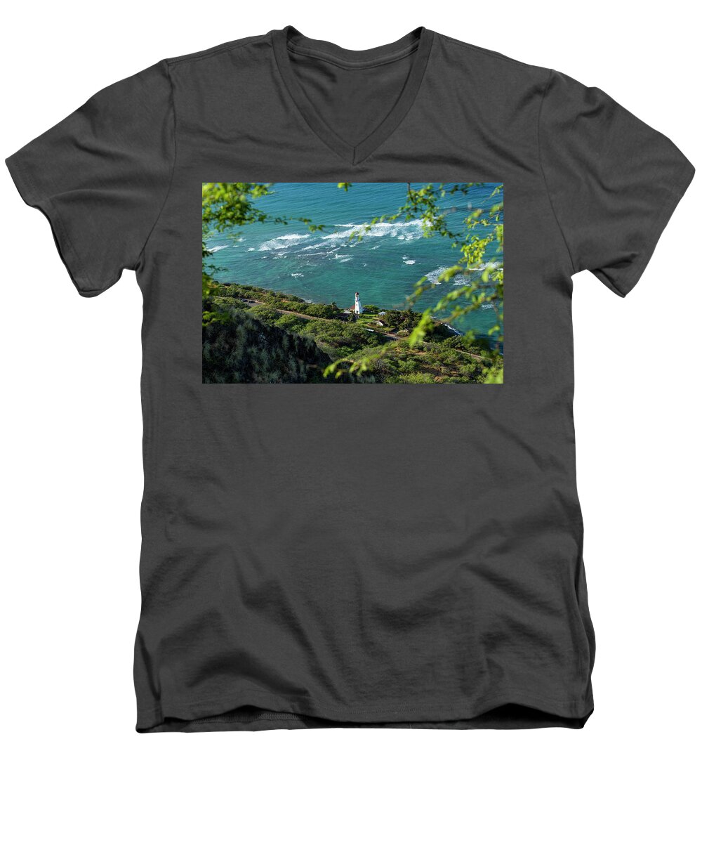 Lighthouse Men's V-Neck T-Shirt featuring the photograph Lighthouse from above by Jason Hughes