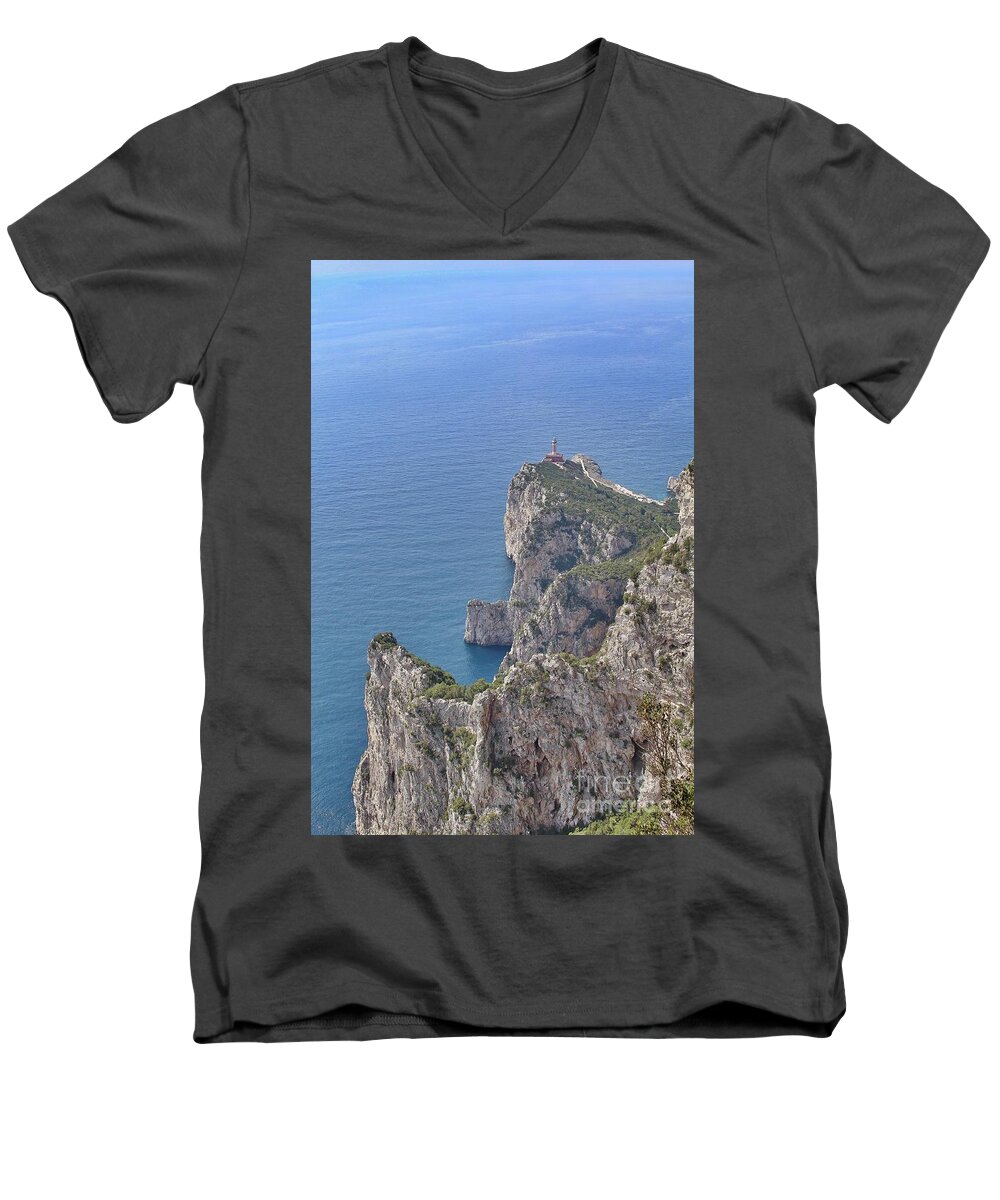 Landscape Men's V-Neck T-Shirt featuring the photograph Lighthouse on the cliff by Wilhelm Hufnagl