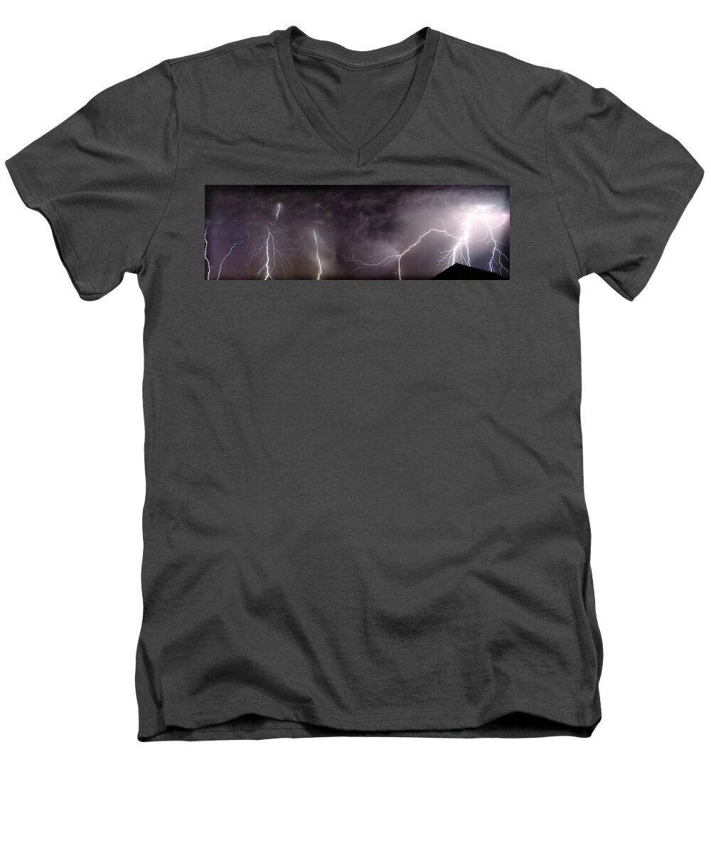 Lightning Men's V-Neck T-Shirt featuring the photograph Lightning Over Perris by Anthony Jones