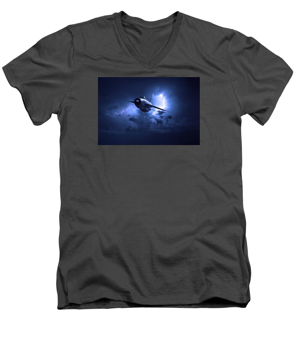 Bac Lightning Men's V-Neck T-Shirt featuring the digital art Lightning storm by Gary Eason
