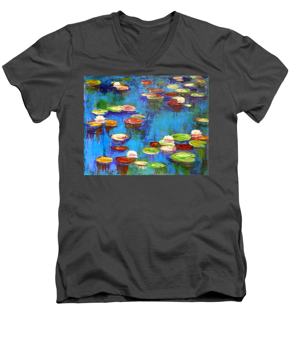 Painting Men's V-Neck T-Shirt featuring the painting Lillies by Angie Wright