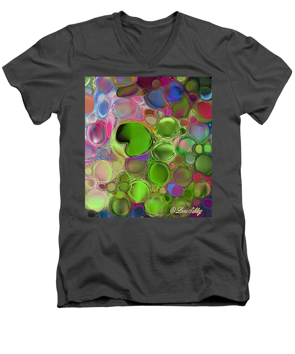 Pink Men's V-Neck T-Shirt featuring the digital art Lilly Pond by Loxi Sibley