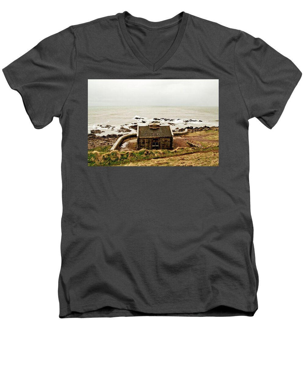 Nigg Bay Men's V-Neck T-Shirt featuring the photograph Little House at The Nigg Bay. by Elena Perelman