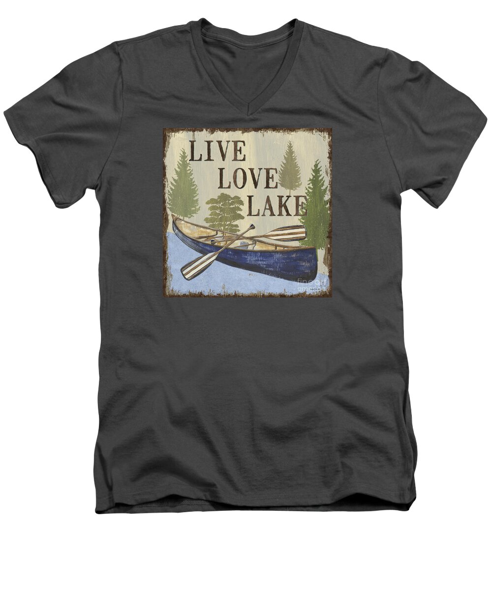 #faatoppicks Men's V-Neck T-Shirt featuring the painting Live, Love Lake by Debbie DeWitt