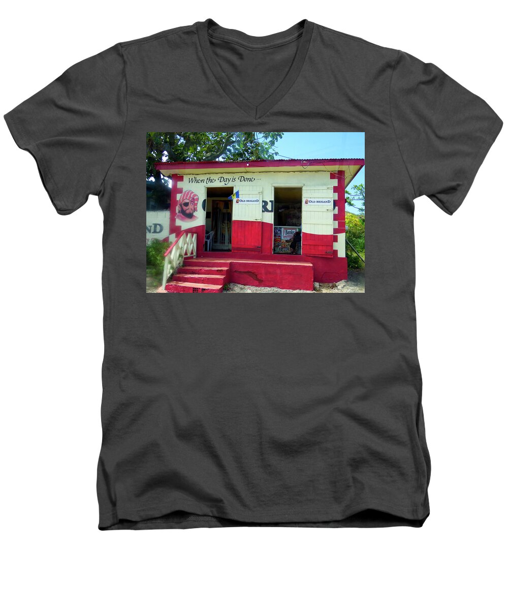 Rum Men's V-Neck T-Shirt featuring the photograph Local Rum Shop, Barbados by Kurt Van Wagner